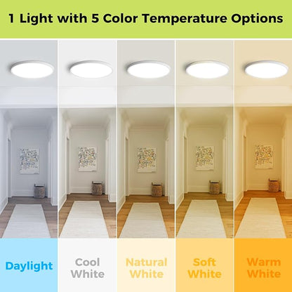 hepside 2Pack LED Flush Mount Ceiling Light Fixture, 15Inch 30W, Dimmable&3000K/3500K/4000K/5000K/6500K Adjustable Low Profile Ceiling Lights, Round Flat Ceiling Light for Kitchen,Hallway-White