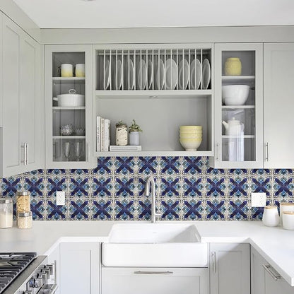 DICOFUN 32 Moroccan Tile Peel and Stick Backsplash, 6" x 6" Waterproof Mandala Stick on Wall Tiles (Style 3)