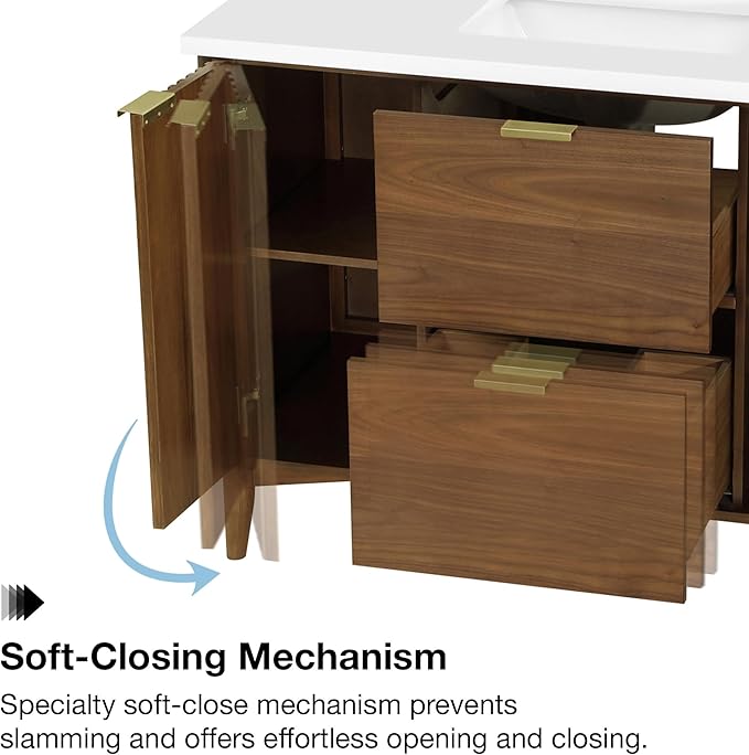 OVE Decors Indy 48 in. Undermount Single Sink Bathroom Vanity with White Engineered Marble Top, Warm Walnut