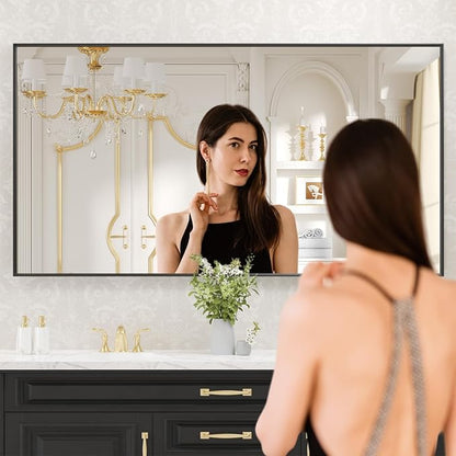 LOAAO Black Bathroom Mirror 50"X30" | Tempered Glass, Hangs Vertically or Horizontally, Easy to Install, Modern Design