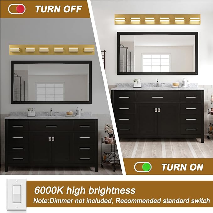 IZORRO LED Modern Bathroom Lights Fixtures(7-Light,Dimmable),Gold Acrylic Wall Lighting,Vanity Lights for Bathroom Over Mirror - 6000k 40In （No Assembly Required）