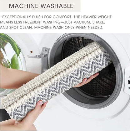 INK+IVY Asher Non-Slip Bath Rug Absorbent Quick Dry Striped, 22 x 58, Grey | Soft Pile, Machine Washable, Striped Pattern, Boho, OEKO-TEX Certified, Hand-Woven Texture, for Bathroom, Shower Room