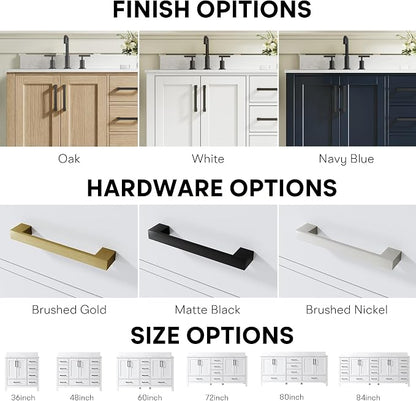 60-Inch Bathroom Vanity with Sink, 4 Soft-Close Doors and 6 Soft-Close Drawers, Bathroom Freestanding Vanity with Cultured Marble Countertop, White Vanity with Matte Black Handles