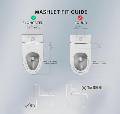 Electric Bidet Toilet Seat Heated Elongated, Smart Bidet Toilet Seat Instant Warm Water & Dryer,Adjustable Water Pressure,Self-Clean Nozzle,Night Light,Slow Close,For Men Women & Child