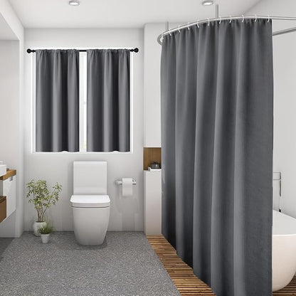 Shower Curtain Set, for Bathroom Decor 72" x 72", Grey Modern | Waffle Charcoal Solid Waffle Textured Cloth Waterproof Matching Window Shower Curtain 36 x 30 Inches