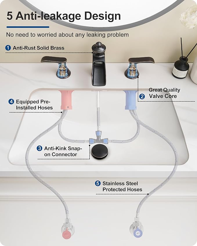 4-16 Inch Oil Rubbed Bronze Waterfall Bathroom Faucet 3 Hole, Brass Bathroom Sink Faucet 2 Handles Widespread with Pop-up Drain & cUPC Supply Hoses for Vanity, Lavatory, Restroom, Farmhouse