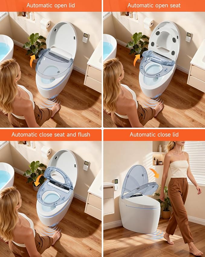 Smart Toilet with Bidet Built In, One Piece Electric Toilets|ADA | Auto Open/Close|17.2'' ADA|Powerful Siphon Flush|Foot Sensor Operation|Instant Warm Water,Dryer|LED Display & Night Light
