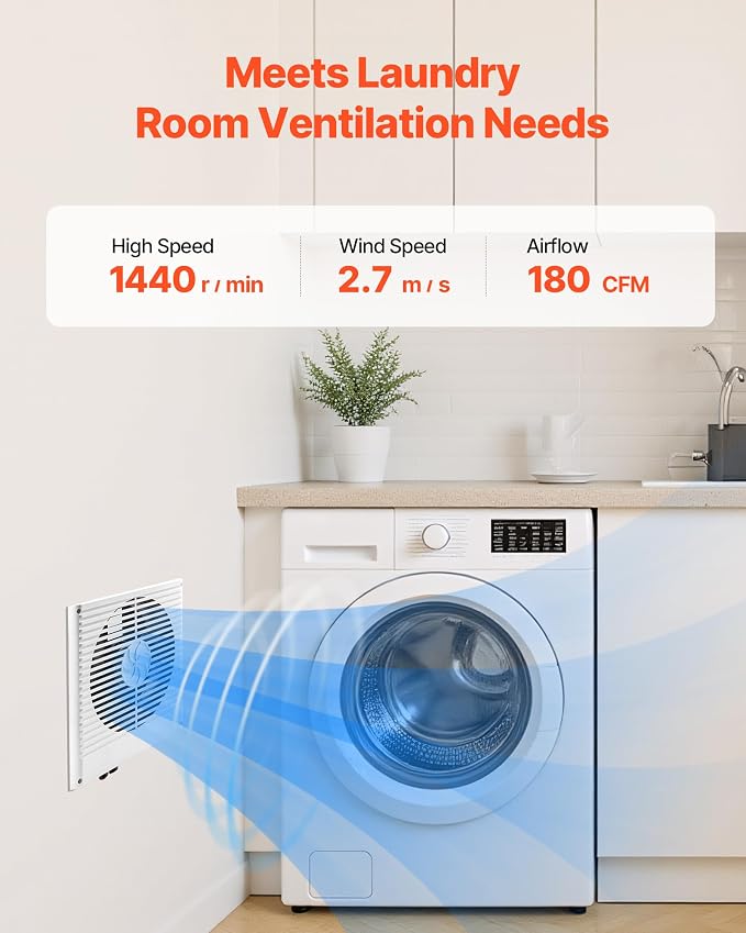 VEVOR Room to Room Fan, Two-Way Airflow Through-the-Wall Fan 8" with Temperature Control, 180 CFM Ventilation Quiet In-Wall Exhaust Vent Fans for Bathroom, Laundry Room and Indoor