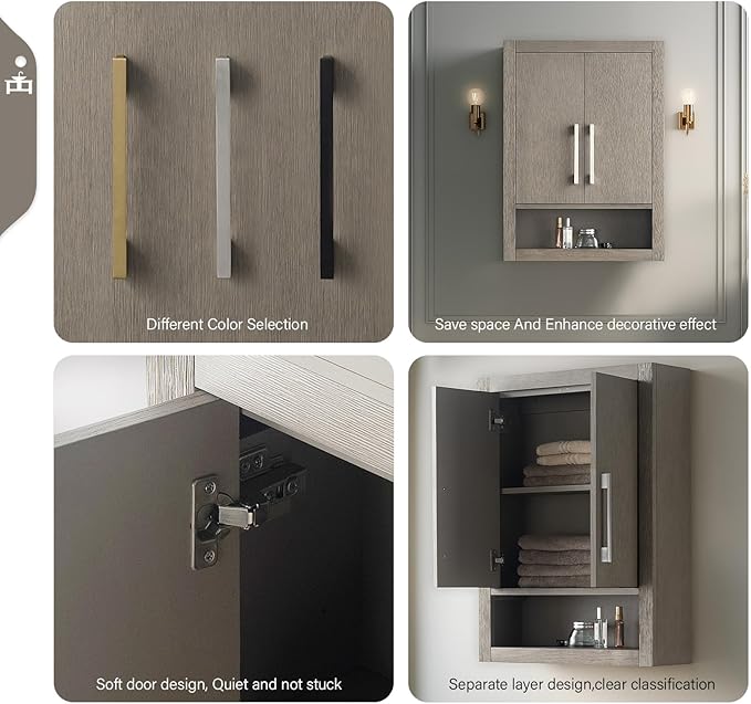 HomeBeyond 24 Inch Bathroom Vanity Cabinet with Shelves, Soft-Closing Doors, Driftwood Gray