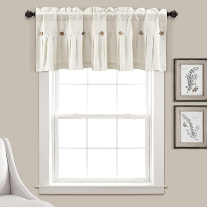Lush Decor Linen Button Farmhouse Valance CurtiansOff White - Linen Valances for Windows - Kitchen Curtains Valances - Bathroom Curtain, 52" W x 18" L (Pack of 12)