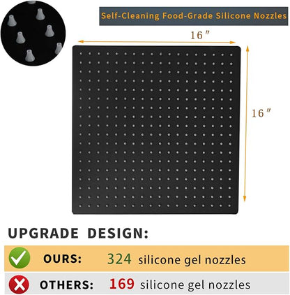16 In Rain Shower Head High Pressure Rainfall Shower Head Matte Black | Square Rain Bathroom Showerhead, High Flow, Large Stainless Steel, Ceiling Mounted, Wall Mounted, Waterfall Full Body