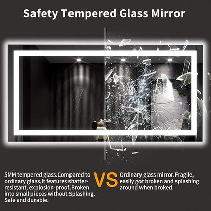 LOAAO 60X30 LED Bathroom Mirror with Lights, UL Listed | Anti-Fog, Dimmable, 3 Color Temperature, Backlit + Front Lit, Memory Function, Tempered Glass