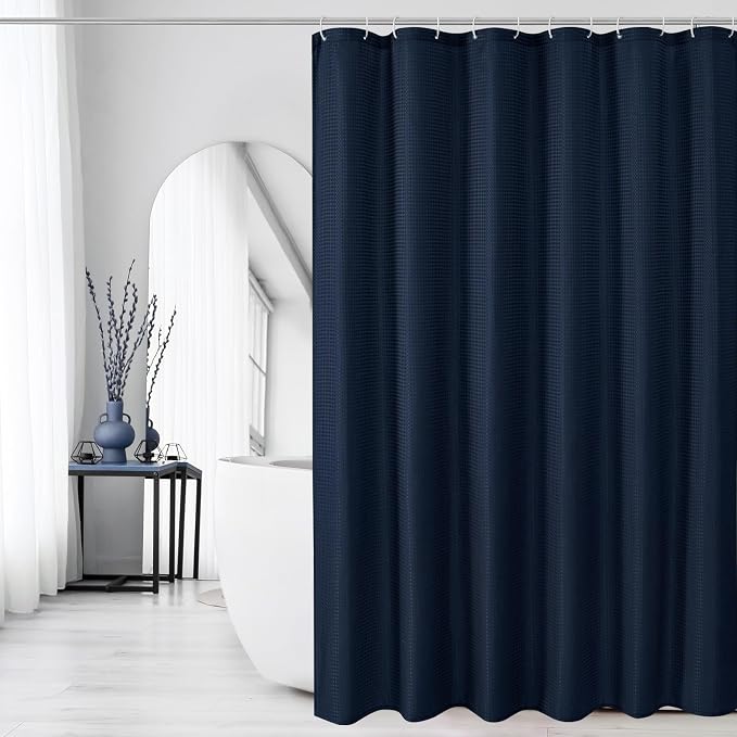 Navy Blue Fabric Shower Curtain, 72 X 72 | Cloth-Textured Shower Curtain for Bathroom - Soft Cloth & Hotel Spa Luxury, Water Repellent, Machine Washable