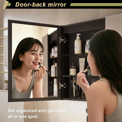 20 * 28 Right Hinge LED Bathroom Mirror Cabinet, Aluminum Medicine Cabinet | Light Adjustable, Sockets & USBs inside, Anti-Fog, Easy to Install