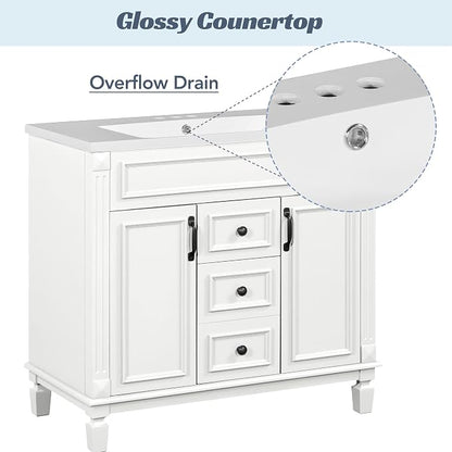 Merax 36" Bathroom Vanity with Sink Combo, Wood Freestanding Storage Cabinet Set W/2 Soft Closing Doors and 2 Drawers