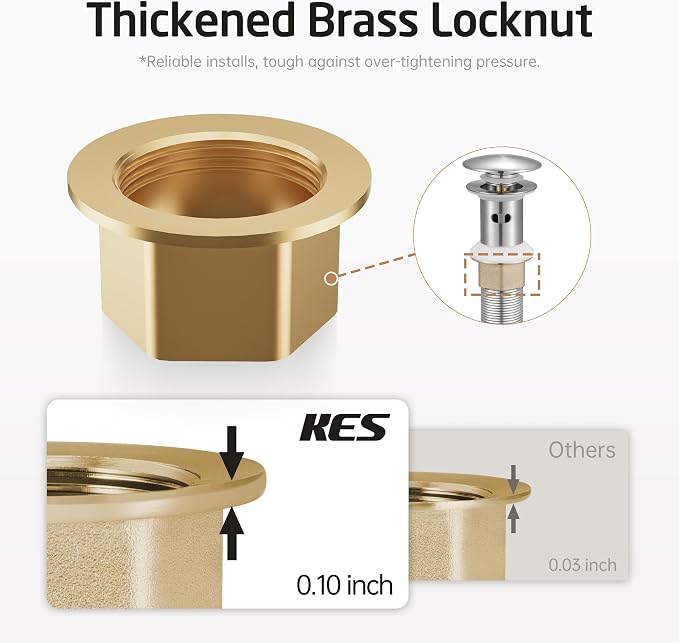 KES All Metal Bathroom Sink Drain with Strainer Basket Hair Catcher Anti Clog Pop Up Drain Stopper for Vanity Vessel Sink with Overflow, Rustproof 18/8 Stainless Steel Brushed Nickel S2013A-BN
