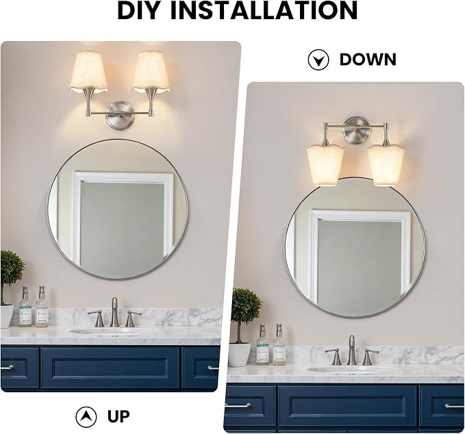 Brushed Nickel Bathroom Light Fixtures: Modern Bathroom Vanity Lights over Mirror with Flared Fabric Shade, Vanity Lighting Fixtures, 2 Light Wall Sconces Lighting for Bedroom Hallway Living Room