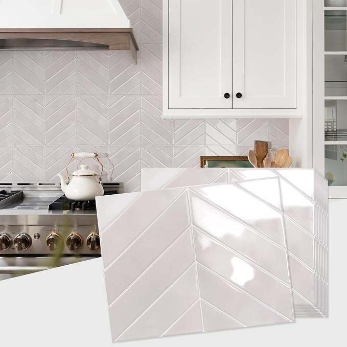 STICKGOO Herringbone Peel and Stick Backsplash, Smoky Pink, 10 Sheets | 12.6 x 9.7 in, Thicker Rectangular Vinyl Stick-On Wall Tiles, Easy Alignment, Waterproof, Easy to Clean, Kitchen/Bathroom