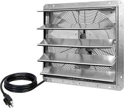 iLiving New Upgraded 20" Wall Mounted Exhaust Fan - Automatic Shutter - Variable Speed - Vent Fan For Home, Attic, Shed, or Garage Ventilation, 115V, 2.2A, Silver