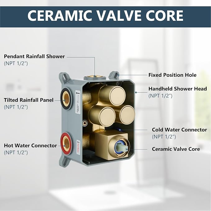 Aolemi Ceiling Shower Faucet Set System Dual Head 16&6 Inch Brushed Gold | 2 in 1 Handheld Spray,Shower Valve and Trim Kit,Push Button Diverter, 16"Top+6" Wall Rain Head,Bathroom Mixer for Couple