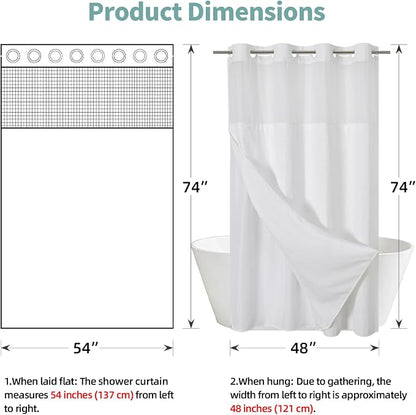 eachope No Hook Waffle Shower Curtain with Snap-in Liner, 54x74 Inch, White | 230GSM waffle weave fabric, waterproof liner set with 2 bottom magnets, mesh window, washable, for shower stalls or bathrooms