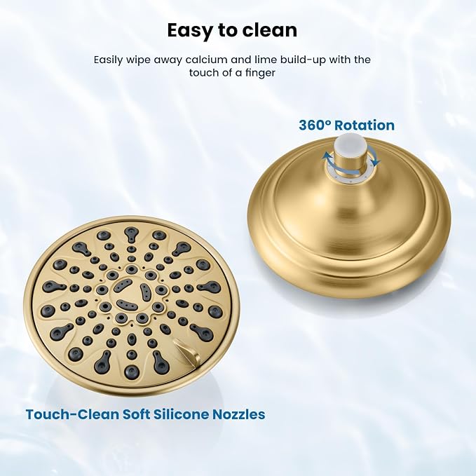 gotonovo Shower Faucet Set with Valve 6 Mode Rain Head Brushed Gold | Bathroom Shower Head and Handle Set Complete Combo,6 Mode Multi 6’’ ABS Rainfall Showerhead,Brass Valve Trim Kit,Wall Mount