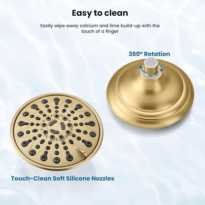 gotonovo Shower Faucet Set with Valve 6 Mode Rain Head Brushed Gold | Bathroom Shower Head and Handle Set Complete Combo,6 Mode Multi 6’’ ABS Rainfall Showerhead,Brass Valve Trim Kit,Wall Mount