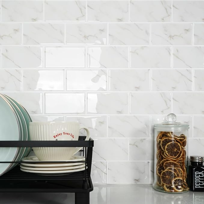 STICKGOO 10-Sheet Subway Tile Peel and Stick Backsplash, Self Adhesive Vinyl Wall Tiles, Stick on Backsplash for Kitchen and Bathroom(Thicker Design)