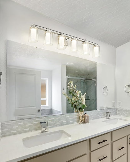 HWH 6-Light Bathroom Vanity Light, Clear Glass Shade, 5HLT63B-6W-LED BN | Dimmable, 5CCT, Brushed Nickel, 36W, Modern, Vanity Lights for Bathroom, Vanity Lights Over Mirror, Wall Lights, ETL Listed