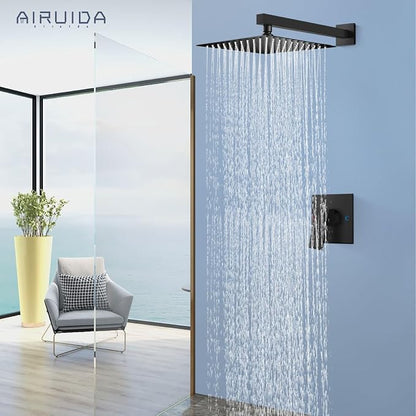 Airuida Shower Faucet Set,12 Inch Shower Valve Kit,Matte Black | Male Threads,Rough-in Valve Shower Trim Kit,Single Handle Control Shower Set