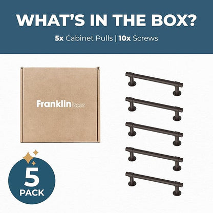 Franklin Brass Francisco (5-Pack) Cabinet Handles 4" Hole Center Pulls | Deep Bronze Hardware Kitchen Door, Drawers, Dressers, Furniture P29617Z-324-B