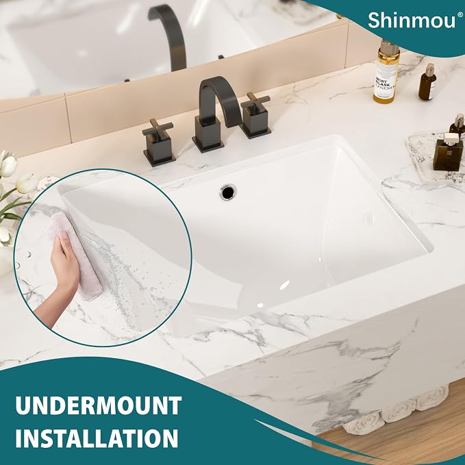 20-1/4“x15-1/8” White Ceramic Undermount bathroom sink | Under Counter Lavatory Vanity Sinks Basin for Bathroom