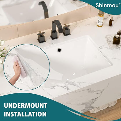 20-1/4“x15-1/8” White Ceramic Undermount bathroom sink | Under Counter Lavatory Vanity Sinks Basin for Bathroom