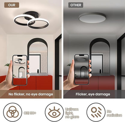 CANEOE Round Modern Led Ceiling Light Fixtures, 4500K Neutral Light Black Hallway Light Fixtures Ceiling, Bathroom Close to Ceiling Lights for Corridor Stair Aisle Lamps (Black, 1 Pack)