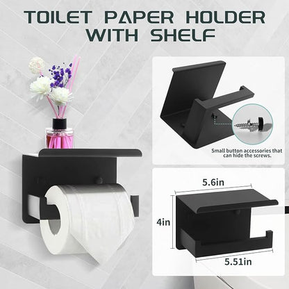 Dorudon atrox Matte Black Bathroom Hardware Set Towel Bar Set Black Bathroom Hardware Accessories Set with Towel Bars, Stainless Steel Wall Mounted Bathroom Towel Rack Set Square