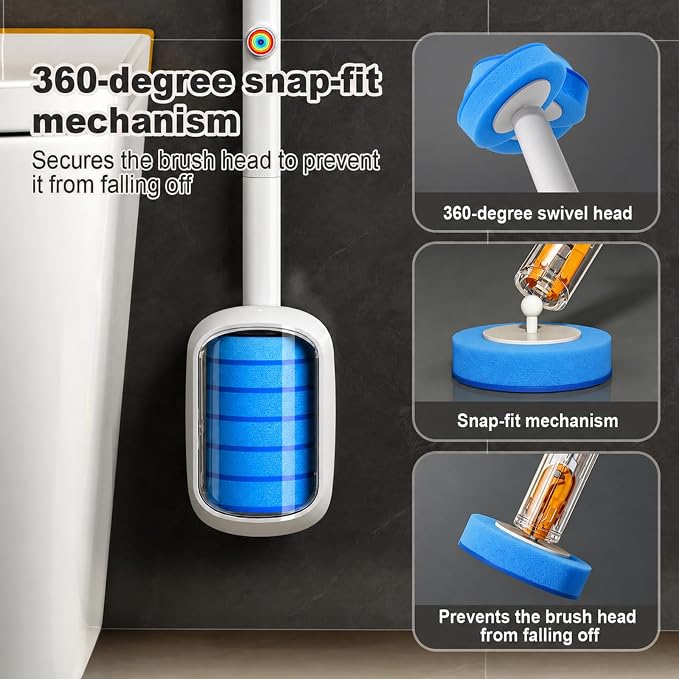 MOPUP Disposable Toilet Brush Set, 35 Refills | Wall Mounted Holder with Storage Caddy, Pre-Loaded Cleaner Heads, No Drip/Mess, Space-Saving for Daily Bathroom Cleaning