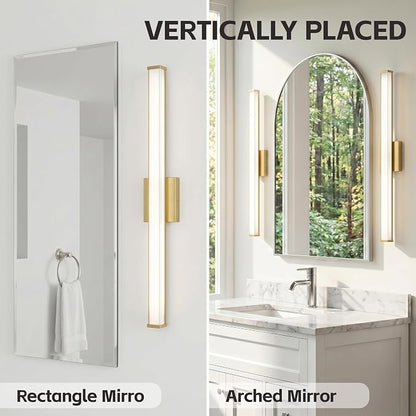 URSOLA 48" Modern LED Bathroom Light Fixtures, Golden 3CCT Dimmable Bathroom Vanity Light Over Mirror, Bathroom Vanity Bath Bar Lights with Double Layer Acrylic Shade