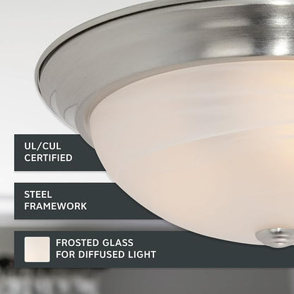 DESIGNERS FOUNTAIN Reedley 2-Lights Flush Mount Ceiling Light, 11 Inch Lighting Fixture for Kitchen, Bedroom, Bathroom, and Hallway, White Alabaster Glass, Satin Platinum, 1257S-SP-AL