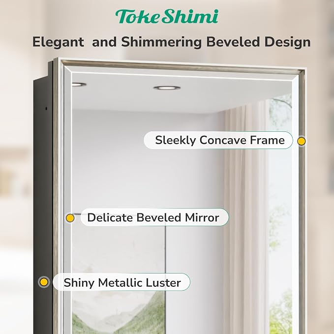TokeShimi 26x30 Recessed or Surface Mounted Medicine Cabinet Mirror, Aluminum Framed Metal Mirror with Storage Adjustable, Brushed Nickel Bathroom Medicine Cabinet Mirrored Beveled Modern