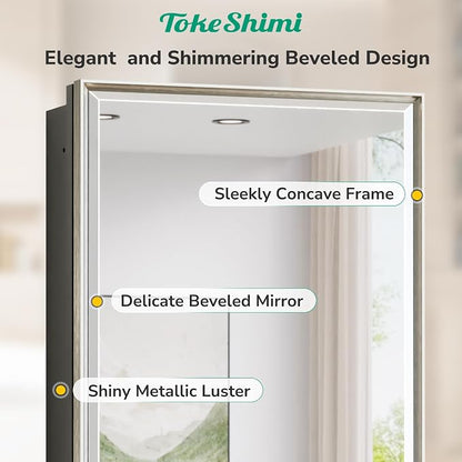 TokeShimi 24x30 Bathroom Mirrored Medicine Cabinet, Recessed Medicine Cabinet with Mirror, Aluminum Framed Brushed Nickel Mirror with Storage Adjustable and Quiet Hinge