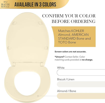 Bath Royale Toilet Seat Elongated with Cover BR501-02 Soft Close, Heavy Duty, Comfortable, Stain-Resistant and Easy to Keep Clean, Fits All Toilet Brands, Executive Series - Almond/Bone