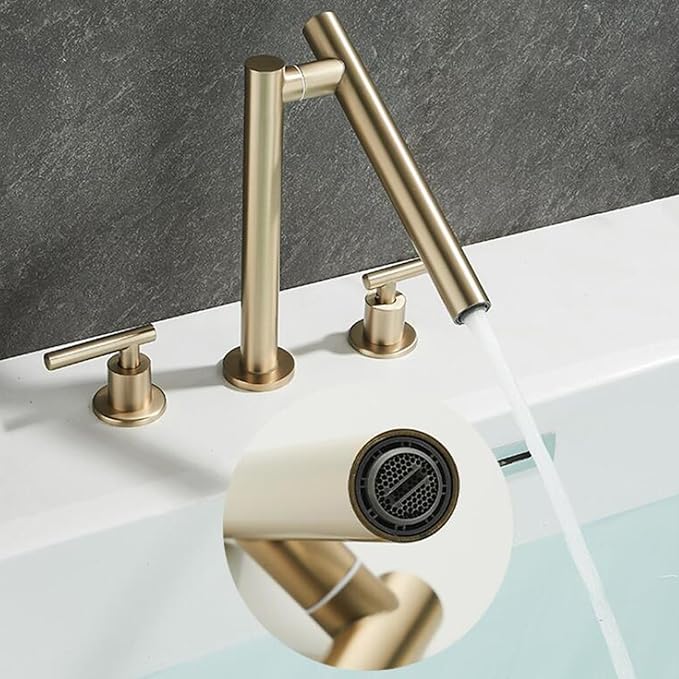 Bathroom Basin Mixer Faucet 3 Hole Swivel Brass Double Handle 3 Hole Basin Faucets-Brushed Gold