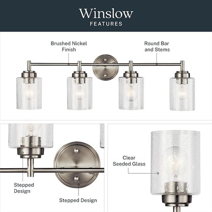 Kichler Winslow 30" Vanity Light in Brushed Nickel, 4-Light Transitional Bathroom Light with Clear Seeded Glass. (30" W x 9.25" H), 45887NI