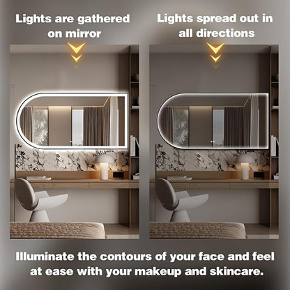 Arched LED Bathroom Mirror, 48"x24" Arch Backlit Vanity Mirror with Lights, Frontlit, Dimmable, 3 Colors, Memory Function, Anti-Fog Smart Mirror, Black Frame, Shatterproof, Horizontal-Right