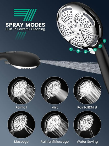 Filtered Shower Head with Handheld, High Pressure ShowerHead with Filters | 7 Mode, Remove Chlorine，Detachable ShowerHead for Hard Water, Built-in Power Wash to Clean Tub