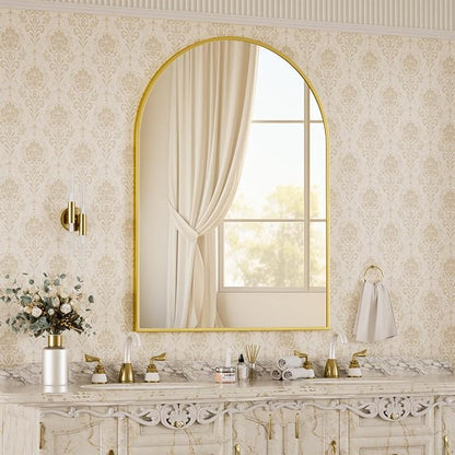 BEAUTYPEAK 30"x40" Arch Bathroom Wall Mirror, Gold | Wall Mounted Vanity Metal Frame Mirror for Bedroom, Entryway, Living Room, Fireplace
