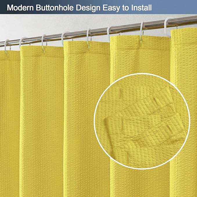 OWENIE Lemon Shower Curtain for Bathroom 72x72 Inch, 3D Embossed Textured Waffle Fabric Shower Curtains, Soft Hotel Farmhouse Style, Water Repellent, Machine Washable, Lemon, 72" W x 72" L