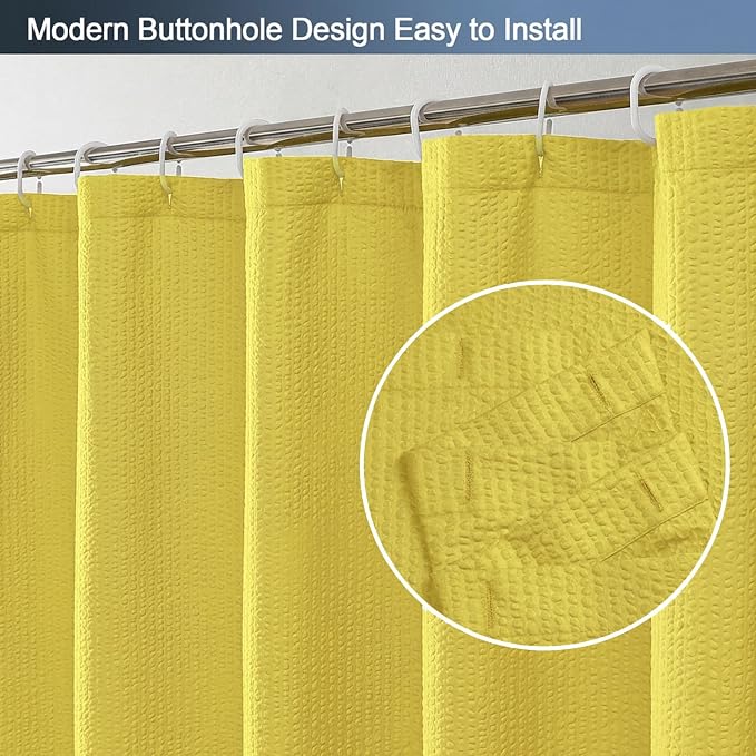 Lemon Shower Curtain for Bathroom 72x72 Inch, 3D Embossed Textured Waffle Fabric Shower Curtains, Soft Hotel Farmhouse Style, Water Repellent, Machine Washable, Lemon, 72" W x 72" L