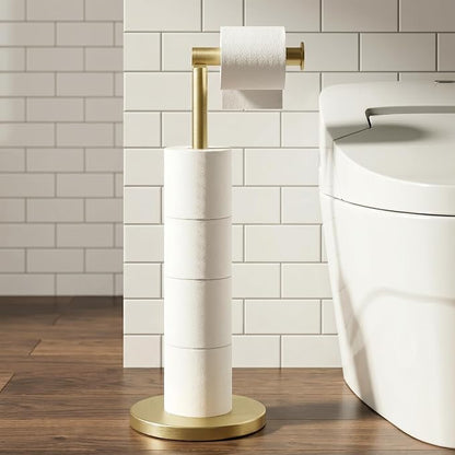 Cesun Free Standing Toilet Paper Holder Stand with Weighted Base, Gold | SUS304 Rustproof Steel | Thick Non-Slip Base | Swivel Pivot Design | Slim Footprint | Holds 5 Rolls