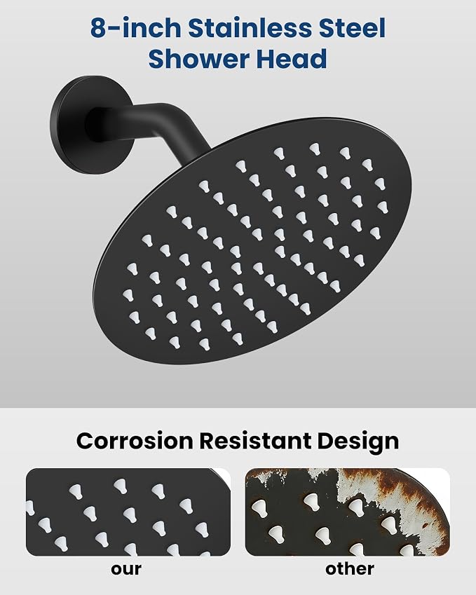 Airuida Shower Faucet Set with Tub Spout,8" Bathtub Faucet-Matte Black | Male Threads Rough-In Valve,Round Head Shower System,Tub and Shower Kit Set